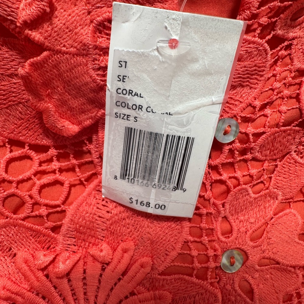 NWT $168 J Marie Seraphina Lace Dress Bright Coral Floral Lined Flare Slv Sz S - Picture 6 of 7